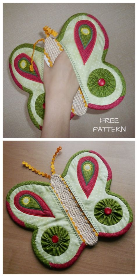 Quilted Butterfly Potholder Sew Free Pattern&Paid Butterfly Pot Holder, Butterfly Oven Mitt Pattern, Butterfly Potholders Free Pattern, Diy Pot Holders Sewing Free Pattern, Floor Turtle Mop Pattern, Pot Holders Diy Free Pattern, Potholders To Sew Free Pattern, Diy Oven Mitts, Sew Free Pattern