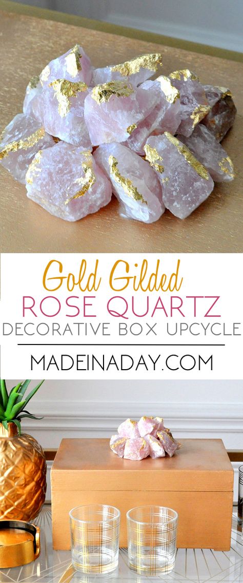 Gilded Rose Quartz Decorative Box Makeover | Made in a Day Diy Thrift Store Crafts, Easy Upcycle, Box Makeover, Thrift Store Upcycle, Rose Quartz Pink, Diy Tumblr, Quartz Pink, Thrift Store Crafts, Adult Crafts