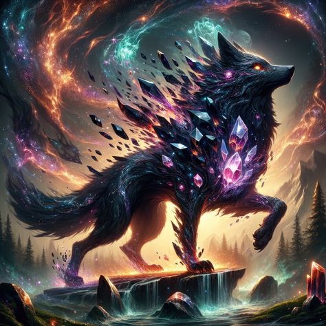 Elemental Wolf, Elemental Wolf Art, Mystical Wolf Art, Wolf Fantasy Art Spirit Animal, Magical Wolf, Mystical Wolf, Mystical Animals, Mythical Dragons, Fantasy Wolf