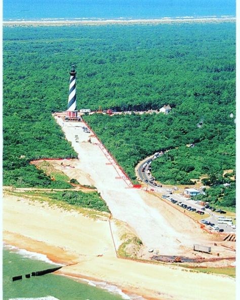 Graveyard of the Atlantic on Instagram: “On July 9, 1999, the Cape Hatteras Lighthouse moved 79’, the final stretch in its long journey to safety. But the job wasn’t complete, yet.…” Hatteras Island Nc, Nc Lighthouses, North Carolina Lighthouses, Cape Hatteras Lighthouse, Hatteras Lighthouse, Living In North Carolina, Outer Banks North Carolina, Lighthouse Pictures, Hatteras Island