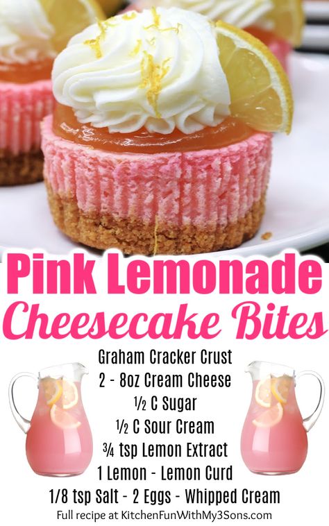 Reese Pie, Pink Lemonade Cheesecake, Lemonade Cheesecake, Creamy Lemonade, Movie Shelf, Cheesecake Lemon, Cheesecake Desserts Recipes, Glass Of Lemonade, Cheesecake Bites Recipe