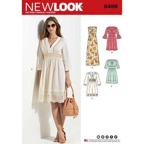 New Look Misses Dresses in Two Lengths with Bodice Variations 6498 New Look Patterns, Short Beach Dresses, Short Dress White, Free Sewing Patterns, Pattern Dress Women, Boho Chic Dress, Zimmermann Dress, Miss Dress, Couture Vintage