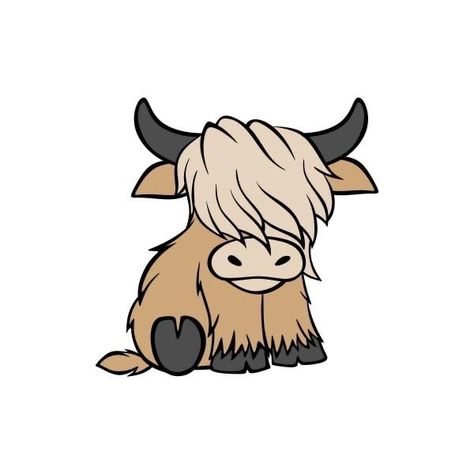 How To Draw Cartoon Cow, Cute Easy Cow Drawing, Cute Cartoon Cow Drawings, Cute Easy Western Drawings, Fluffy Cow Painting Easy, Country T Shirts Ideas, Cow Doodle Cute, Country Easy Drawings, High Land Cow Drawing