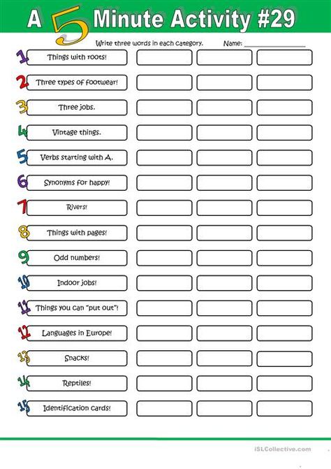 A 5 Minute Activity #29 - English ESL Worksheets for distance learning and physical classrooms 5 Minute Activity, Esl Activities, English Games, Speaking Activities, Icebreakers, English Activities, Esl Teaching, Esl Worksheets, English Lessons