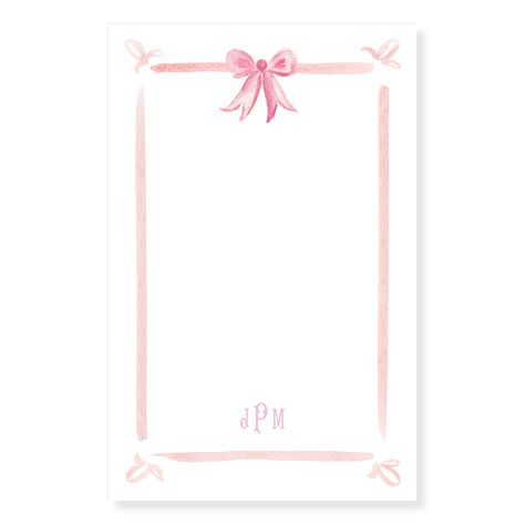 Pink Bow Personalized Notepad — Simply Jessica Marie Pink Bow Invitation, Pink Notepad, Bow Invitation, Happy Jar, Fun Watercolor, Bow Birthday, Bow Party, Nursery Monogram, Genius Ideas