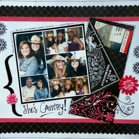 Concert Scrapbook Layouts, Music Scrapbook Ideas, Concert Scrapbook Ideas, Concert Scrapbook, I Love Country Music, Music Scrapbook, Country Music Concert, Love Country, My My