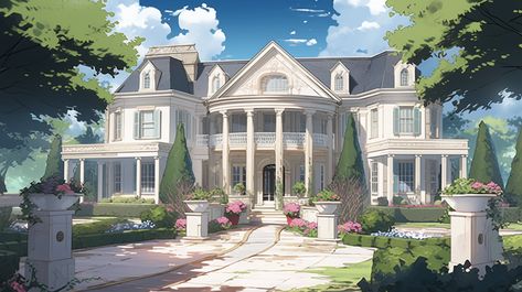 Anime Mansion Background, Anime Mansion House, Manhwa Mansion, Anime Mansion, Environments Art, Anime House, Castle Background, Episode Interactive Backgrounds, Anime Places