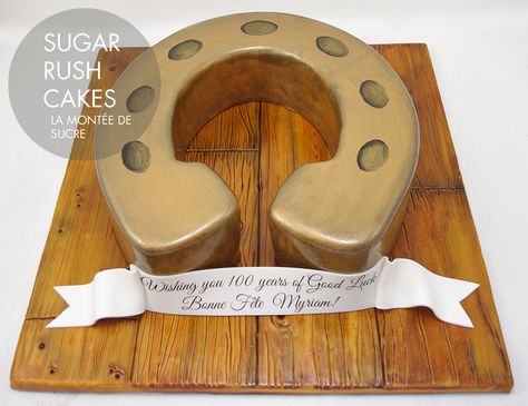 Lucky horseshoe cake Horse Shoe Cake Ideas, Horse Shoe Cake, Horseshoe Wedding Cake, Horseshoe Party Decorations, Horse Head Cake, Horseshoe Cake Birthday, Shark Birthday Cakes, Shoe Cakes, Shoe Cake