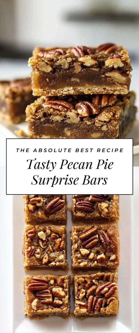 Image for Tasty Pecan Pie Surprise Bars Pecan Pie Surprise Bars, Pecan Pie Recipes, Pecan Bites, Pecan Pie Bars, Dessert Bites, Vegetarian Cake, Roasted Pumpkin Seeds, Pecan Pie Recipe, Pie Bars