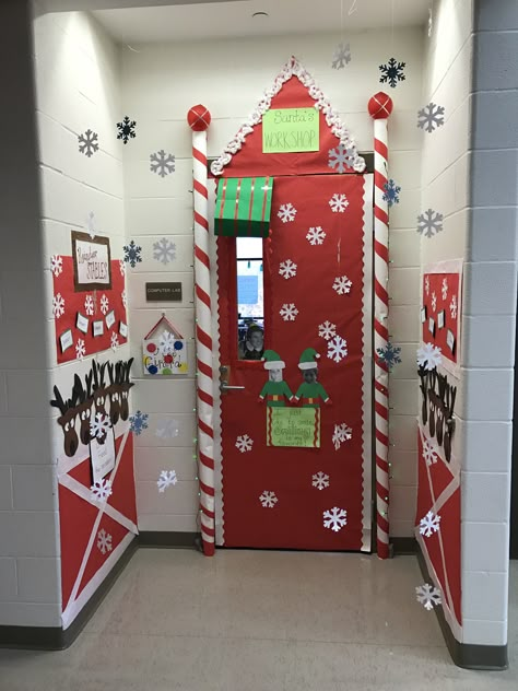 Christmas classroom door decorations-Santa's workshop Santa Workshop Door Decorations, Classroom Santas Workshop, Santas Workshop Door Decoration, Santa’s Workshop Decorations Classroom, Santa Workshop Classroom Door, Santa Workshop Decorations Diy, Santas Toy Shop Classroom Door, Santa’s Workshop Classroom Door, Diy Christmas Door Decorations