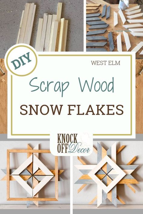 A little bit of creativity and some old scrap wood pieces bring to life these adorable wooden snowflakes; perfect for your wall this holiday and winter season. West Elm Diy, Wood Snowflake, Scrap Wood Crafts, Wooden Snowflakes, Wood Scraps, Scrap Wood Projects, Christmas Wood Crafts, Snow Flakes, Holiday Crafts Christmas