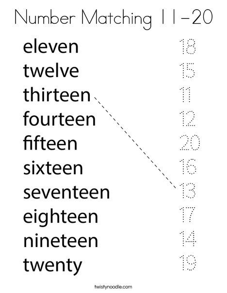 Number Matching 11-20 Coloring Page - Twisty Noodle 11-20 Number Activities Kindergarten, Number Words 11-20 Worksheets, 11-20 Number Activities, 11-20 Number Worksheets, Numbers 11-20, Numbers In Words Worksheet, Number Words Activities, Worksheets For Kids English, Numbers Worksheets For Kids