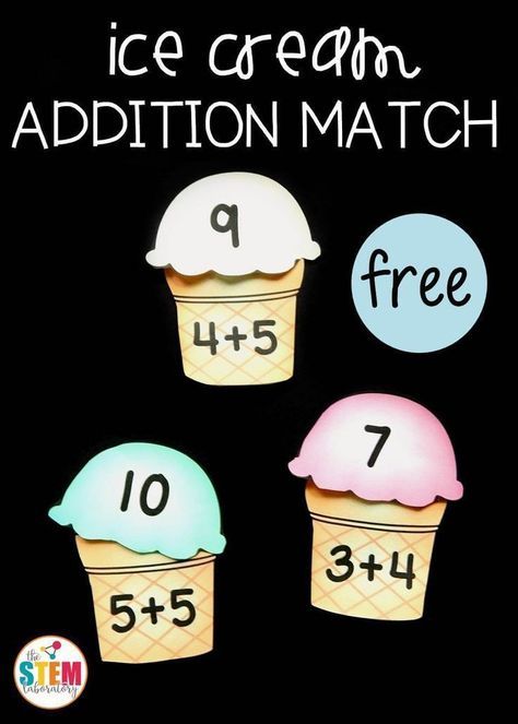 Fun summer addition math game! This ice cream addition match is a great way for students to solve addition facts to 10 and build up their fact fluency in a fun, hands-on way at a math center this fall when we go back to school . Or tan easy practice math activity for kindergarten and first grade this summer! #mathpracticegames Math Addition Games, Activity For Kindergarten, Math Centers Kindergarten, Addition Facts, First Grade Activities, Fact Fluency, Kindergarten Math Activities, Math Game, Math Activity