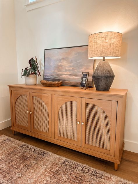 console table decor idea Console Table Decor, Tv Room Decor, Black Accent Table, Soft Autumn Color Palette, Autumn Color Palette, Sarah Joy, Green Dining Chairs, Metal Bookcase, Organization Station