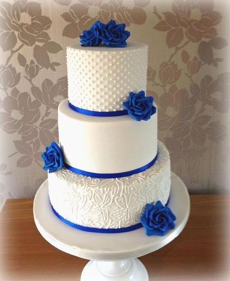 Royal Blue Wedding Cake, Royal Blue Wedding Cakes, Blue Wedding Cake, Blue Bride, Wedding Cakes Blue, Royal Blue Wedding, Blue Themed Wedding, Blue Cakes, White Wedding Cakes