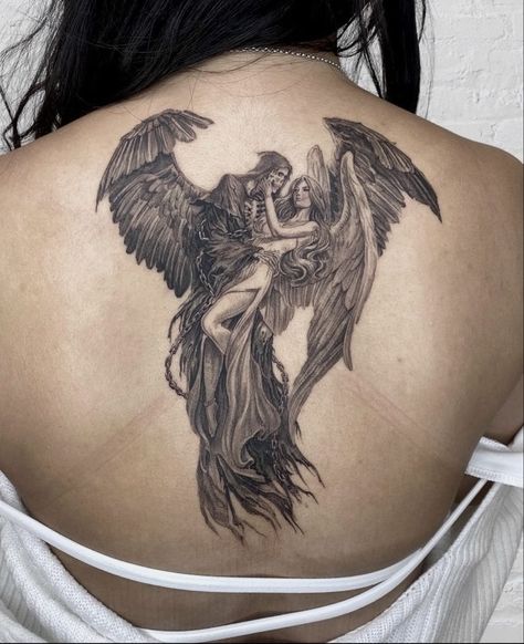 Dope Spine Tattoos For Women, Gothic Back Tattoos For Women, Grunge Back Tattoo, Majestic Tattoos, Y2k Wedding, Rare Tattoos, Skull Sleeve Tattoos, Skull Sleeve, Sick Tattoo