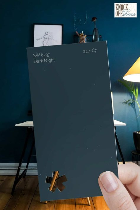 Sw Dark Night, Sherwin Williams Dark Night, Dark Teal Paint, Dark Blue Paint Color, Blue Paint Color, Blue Painted Walls, Dark Blue Paint, Blue Green Paints, Dark Blue Walls