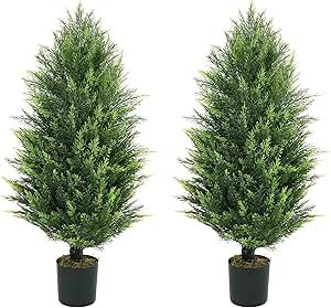 CAPHAUS 3 FT, 36 Inch Artificial Cedar Tree set of 2, Natural Faux Plants for Outside Planter, UV Resistant, Fake Boxwood Topiary w/Dried Moss, Artificial Tree Indoor, Outdoor Patio Decor Indoor Topiary, Cedar Topiary, Artificial Indoor Trees, Outside Planters, Outdoor Topiary, Arborvitae Tree, Artificial Topiary, Cedar Tree, Outdoor Trees