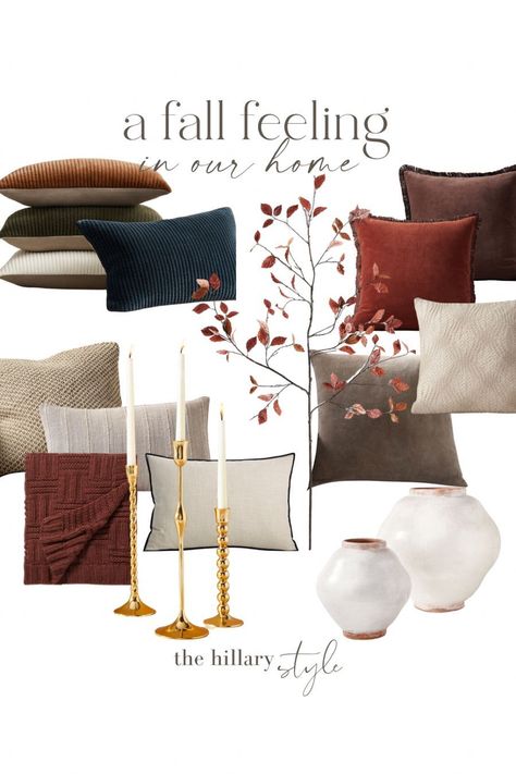 Autumn Cushions Living Rooms, Fall Decor Color Palette, Fall Cushions Living Rooms, Grey Couch Fall Pillows, Fall House Decor Living Room, Fall Living Room Decor Gray Couch, Fall Throw Pillow Combinations, Fall Pillow Combinations, Grey Couch Fall Decor