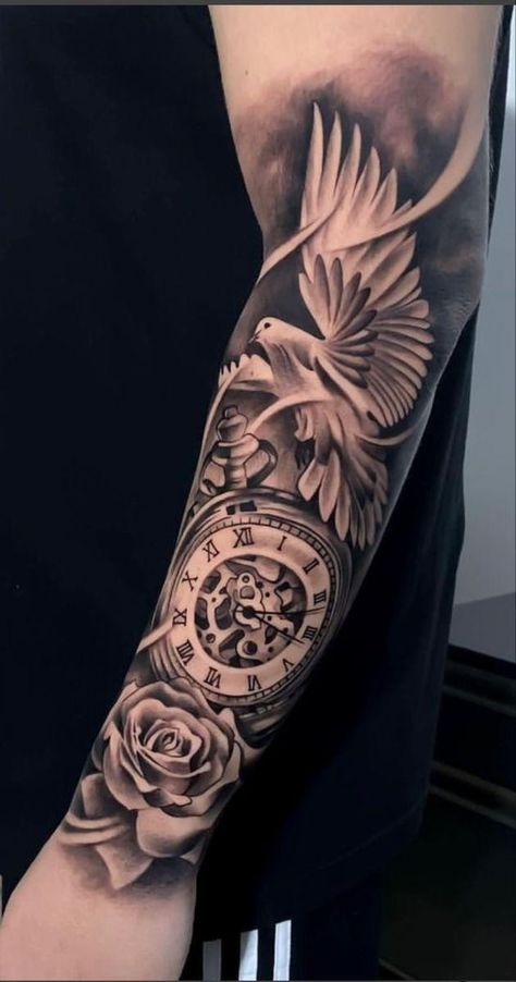 Jesus Christ Tattoo Designs, Hand Tattoo Design, Clock Tattoo Sleeve, Pocket Watch Tattoo Design, Clock And Rose Tattoo, Half Sleeve Tattoos Sketches, Underarm Tattoo, Watch Tattoo Design, Half Sleeve Tattoos Forearm