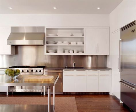 How To Achieve A Luxurious Kitchen On A Budget - Naomi Findlay Stainless Steel Kitchen Backsplash, Stainless Steel Kitchen Island, Metal Kitchen Cabinets, Stainless Steel Backsplash, Steel Backsplash, Stainless Backsplash, Kabinet Dapur, Open Kitchen Shelves, Best Kitchen Designs