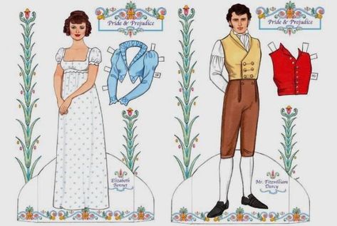 PAPERMAU: Pride And Prejudice - Jane Austen Dress Up Paper D... Jane Austen Dress, Dress Up Paper Dolls, 1900s Dress, Jane Austen Book Club, Sweet Paper, Jane Austin, Elizabeth Bennet, Dover Publications, Regency Fashion