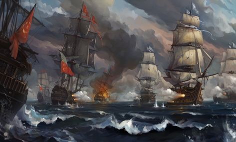 Sea Battle by haryarti.deviantart.com on @DeviantArt Medieval Army, Empire Wallpaper, Sea Battle, Pirate Art, Ghost Ship, Ship Paintings, Fantasy Artist, Ottoman Empire, Pirate Ship