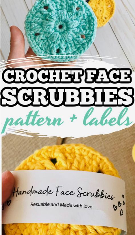 Diy Crochet Face Scrubbies, Scrubby Yarn Crochet Patterns, Scrubby Yarn Crochet, Printable Packaging, Crochet Face Scrubbies, Scrubbies Crochet Pattern, Crochet Labels, Scrubby Yarn, Crochet Scrubbies