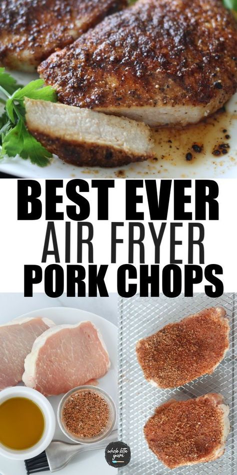 EASY pork chops in air fryer recipe without breading and with a healthy rub. Make the BEST air fryer boneless pork chops that are also low carb, gluten free, and keto too Air Fryer Boneless Pork Chops, Pork Chops In Air Fryer, Fried Boneless Pork Chops, Pork Loin Chops Recipes, Air Fryer Recipes Pork, Boneless Pork Loin Chops, Boneless Pork Chop Recipes, Air Fryer Pork, Air Fryer Pork Chops