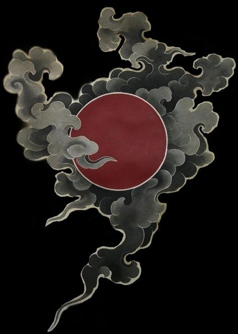 Japanese Traditional Cloud Tattoo, Japan Sun Tattoo, Tibetan Art Drawing, Japanese Storm Tattoo, Japanese Cloud Design, Moon Tattoo Japanese, Japan Cloud Tattoo, Japanese Clouds Design, Sun Japanese Tattoo