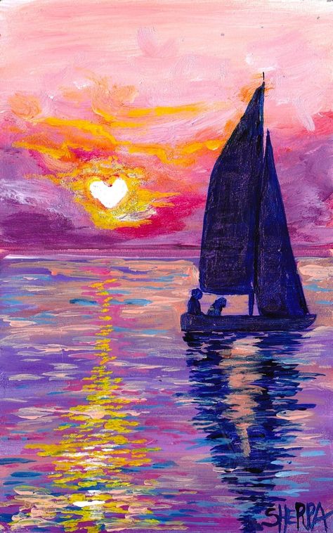 Love boat heart sunset romantic painting. Beginners learn to paint full acrylic art lesson. Fun and fully guided with The Art Sherpa. YOU can paint this. Artwork is the property of Cinnamon Cooney and The Art Sherpa LLC. and is intended for the personal enjoyment of the student. For commercial use contact  https://theartsherpa.com/labs Heart Sunset Painting, Love Art Acrylic Paintings, Canvas Romantic Painting, Love Inspired Paintings, Love Theme Painting, Romantic Paintings For Him, Easy Romantic Painting Ideas, Romantic Easy Paintings, Easy Romantic Paintings