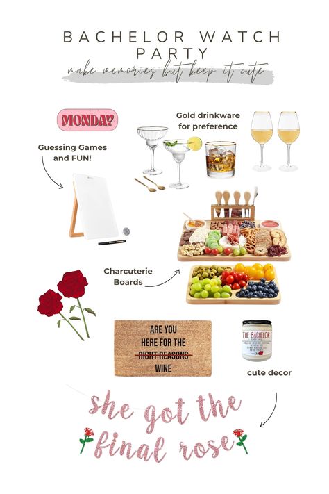 The Bachelor Viewing Watch Party Essentials Bachelor Watch Party, Bachelor Viewing Party, Bachelor Night, Bachelor Nation, Viewing Party, The Bachelor, Guessing Games, Watch Party, Bachelor Party