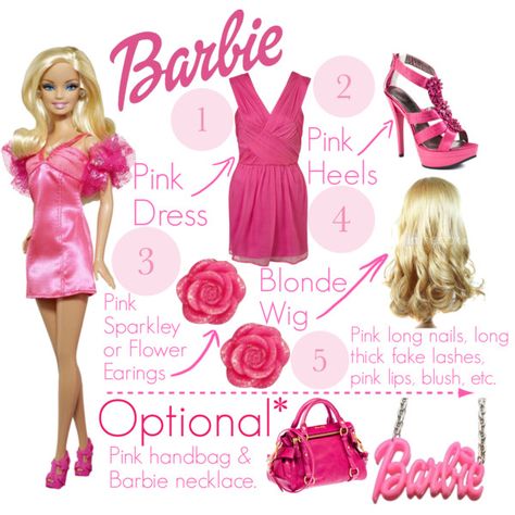 A fashion look from October 2011 featuring zipper dress, strap sandals and top handle handbags. Browse and shop related looks. Halloween Costume Barbie, Barbie Halloween Costume, Barbie Halloween, Barbie Costume, Blonde With Pink, I'm A Barbie Girl, Last Minute Halloween Costumes, Im A Barbie Girl, Diy Art Ideas