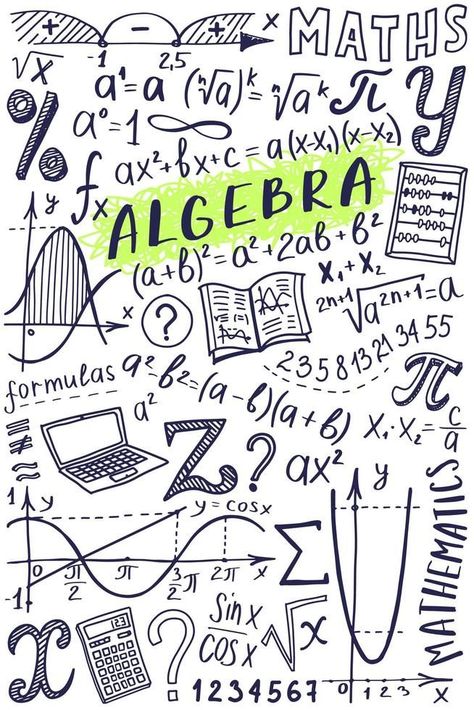 Maths symbols icon set. Algebra or mathematics subject doodle design. Education and study concept. Back to school background for notebook, not pad, sketchbook. Hand drawn illustration. Algebra Cover Page, Algebra 1 Posters, Subject Design Notebook Math, Maths Doodles Ideas, Mathematics Notebook Cover, Algebra Notebook Cover Ideas, Math Symbols Design, Math Doodle Art Ideas, Mathematics Design Ideas