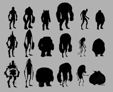 Sillouttes Concept Art, Character Sillouhette Design, Character Silhouettes Concept, Character Sillouhette, Character Silhouette Design, Silhouette Concept Art, Character Design Silhouette, Ideas For Characters, Character Silhouette