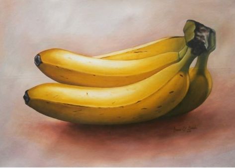 'Sweet Banana' Oil Painting. See more here: https://www.artsyhome.com/product/Sweet-Banana #OilPainting #StillLife #StillLifePainting #OriginalArtwork #WallDecor #WallArt #ArtsyHome Banana Oil Painting, Banana Still Life, Banana Painting, Kitchen Painting, Watercolor Portrait Painting, Eating Bananas, Painting Art Lesson, Nature Drawing, Watercolor Portrait