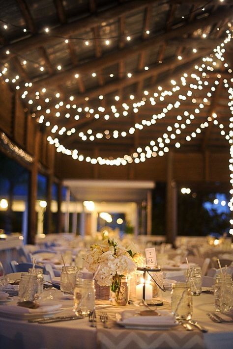 Christmas Lights Wedding, Diy Wedding Lighting, Rustic Barn Wedding Reception, Rustic Barn Wedding Decorations, Outdoor Wedding Lighting, Hanging Wedding Decorations, Wedding Reception Lighting, Edgy Wedding, Barn Wedding Reception