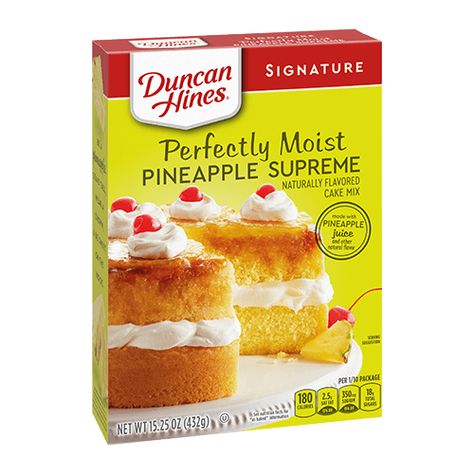 Signature Pineapple Supreme Cake Mix Cake Mix Pancakes, Duncan Hines Cake, Cake Pineapple, Pineapple Cupcakes, Fruity Dessert, Boxed Cake, Single Serve Desserts, Duncan Hines, Fruity Desserts