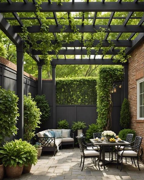 Backyard Terrace Landscaping, English Patio Ideas, Outdoor Courtyard Design, House Exterior Backyard, Deck With Planters, Outdoor Sitting Area Ideas, Patio Design Layout, Garden Terrace Ideas, Outdoor Curtain Ideas