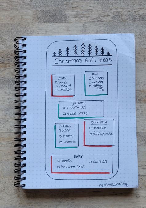 Christmas List Design Ideas, Bullet Journal Christmas Gift List, Bullet Journal Gift List, Easy Diy Christmas Gift, Xmas List Ideas, Bullet Journal Christmas, Bullet Journal Lists, Bullet Journal Month, Journal 2024