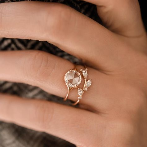 Engage Ring, Leaves Blowing, Rose Cut Engagement Rings, Corset Ring, Boho Wedding Ring, Alternative Wedding Bands, Handcrafted Engagement Ring, Melanie Casey, Ring Stack