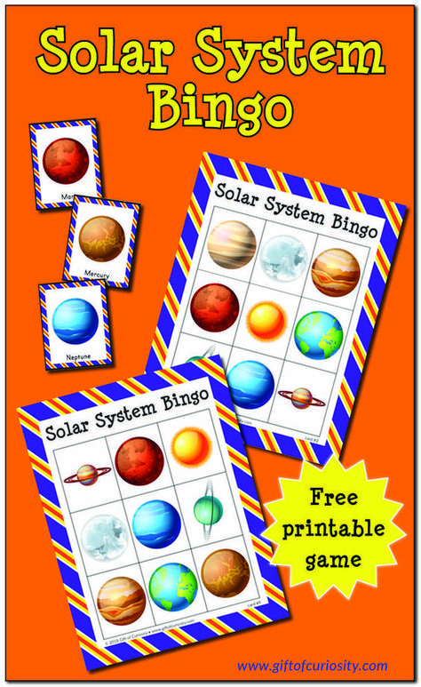 Solar System Bingo Game | free printable space activity for preschoolers | free printable space activity for kindergarten | Solar System Bingo | Space Bingo | Planet Bingo || #space #freeprintable #bingo #giftofcuriosity Gift of Curiosity Solar System Bingo Free Printable, Space Bingo Free Printable, Solar System Free Printables, Kindergarten Solar System, Space Activities For Preschoolers, Space Bingo, Space Activities Preschool, Astronomy Activity, Space Activity