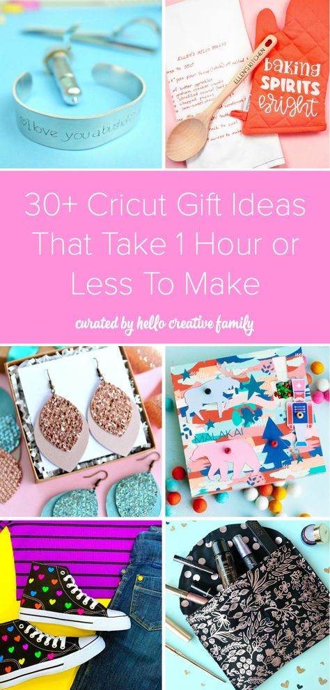 30+ Cricut Gift Ideas That Take 1 Hour Or Less To Make! Looking for a quick and easy last minute handmade gift idea to make with your Cricut? Look no further! Includes gift ideas for moms, dads, kids, tweens and teens! #Sponsored #Cricut #CricutCreated #HandmadeGifts #CricutCrafts #DIYGifts Cricut Gift Ideas, Gift Ideas For Moms, Leather Travel Journal, Cricut Birthday, Easy Birthday, Diy Cricut, Cricut Tutorials, Dad Birthday Gift