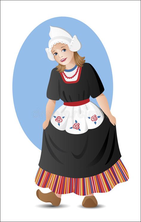 Dutch girl in national costume. Young lady in traditional dutch folk costume #Sponsored , #Sponsored, #paid, #national, #Dutch, #dutch, #costume Dutch Clothing, Dutch Costume, Costume Illustration, Costumes Around The World, Dutch Women, Dutch Girl, National Costume, School Event, National Dress