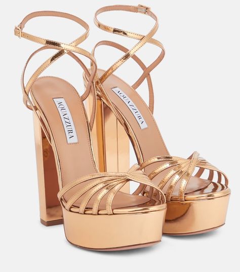 Aquazzura Platform, Collage Clothes, Dream Boutique, Rose Gold Accessories, Aquazzura Heels, Aquazzura Shoes, Leather Platform Sandals, Party Look, Shoe Fits