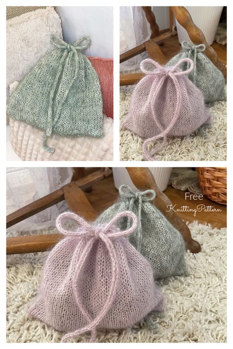 Drawstring Bag Free Knitting Patterns & Paid - Knitting Pattern Knit Gift Bag Pattern Free, Knitted Drawstring Bag Pattern Free, Knit Gift Bag, Small Knit Bag Pattern Free, Knit Patterns Beginner, Knitted Drawstring Bag, Drawstring Bag Knitting Pattern, Cute Small Knitting Projects, Knit Presents Gift Ideas