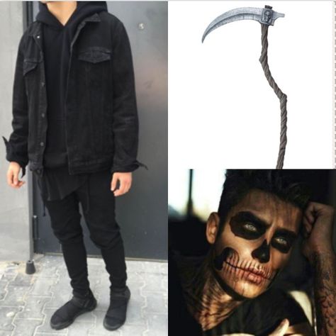 Grim Reaper Costume Men, Grim Reaper Makeup Men, Reaper Halloween Costume, Scary Grim Reaper, Grim Reaper Halloween Costume, Warlock Costume, All Black Halloween Costume, Scary Couples Halloween Costumes, Grim Reaper Costume