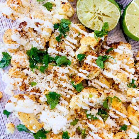 Grilled Mexican Street Cauliflower Bites - Grain Free Table Mexican Street Corn Style Cauliflower, Mexican Street Style Grilled Cauliflower, Peruvian Cauliflower, Multi Colored Cauliflower Recipes, Mexican Street Corn Cauliflower, Cauliflower Street Corn, Elote Cauliflower, Mexican Street Cauliflower, Street Cauliflower