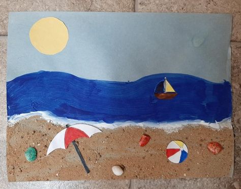 Danielle's Storytime Tales and More: Toddler and Preschool Summer Crafts Beach Projects For Preschool, Preschool Crafts Summer, Preschool Beach Crafts, Preschool Summer Crafts, Crafts For Toddlers Easy, Scene Crafts, Pirate Activity, Bucket Crafts, Beach Landscape Art