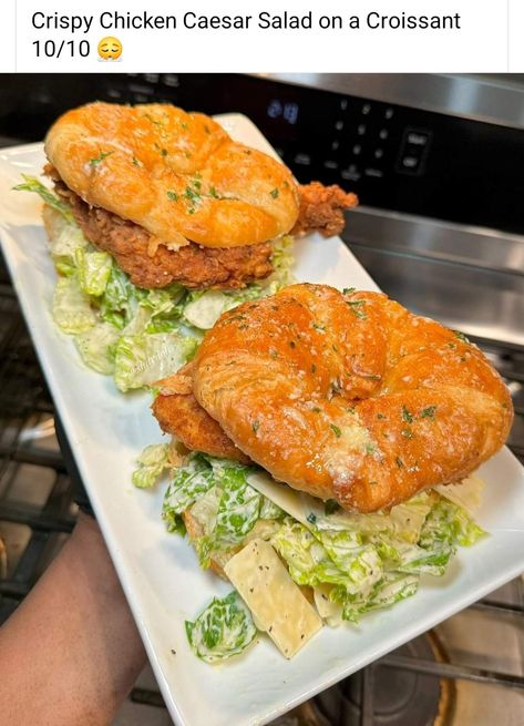 Caesar Chicken Sandwich, Crossiant Sandwich, Caesar Sandwich Chicken, Chicken Ceaser Croissant, Chicken Caesar Waffle Sandwich, Chicken Ceaser Croissant Sandwich, Caesar Sandwich, Sandwich Homemade, Chicken Caesar Sandwich